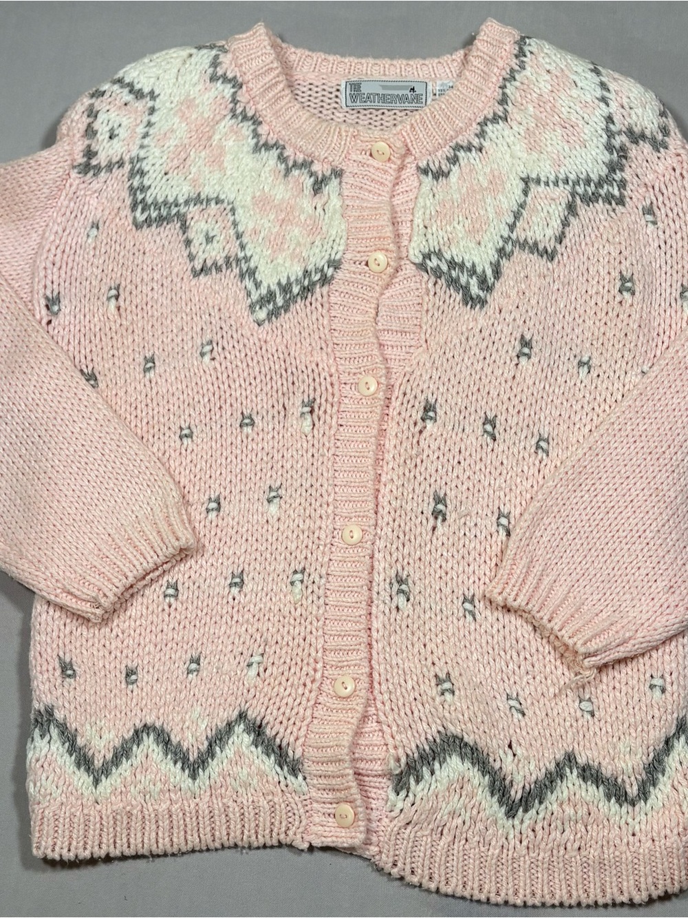 VTG 90s The Weathervane Fair Isle Cardigan Sweater Pink Ramie Blend Med M Flaw